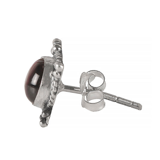 925 Sterling Silver Garnet Stud Earrings for Women | Rich Red Handmade Eartops | Festive & Daily Jewelry