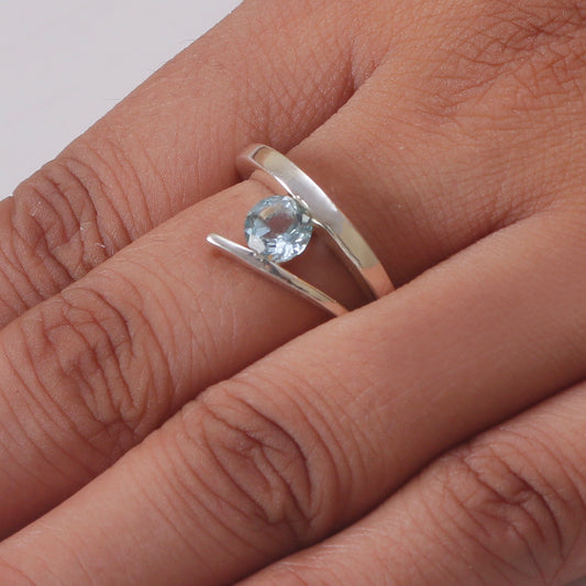 Fusionari 925 Sterling Silver Blue Topaz Ring for Women | Handmade Minimalist Jewelry | Unique Healing Crystal Design | One Piece
