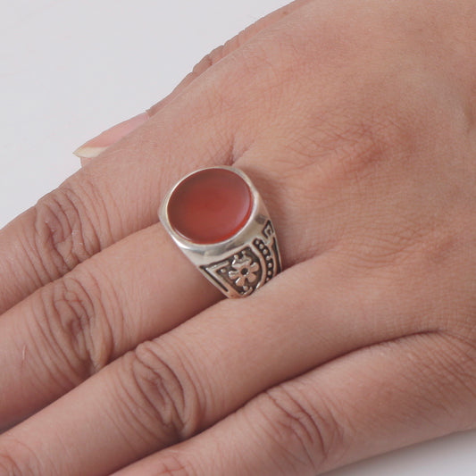 Fusionari 925 Sterling Silver Carnelian Ring for Women | Handmade Timeless Jewelry | Unique Healing Crystal Design | One Piece