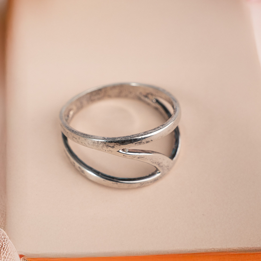 925 Sterling Silver Open Band Ring – Minimalist Adjustable Statement Ring for Women & Girls