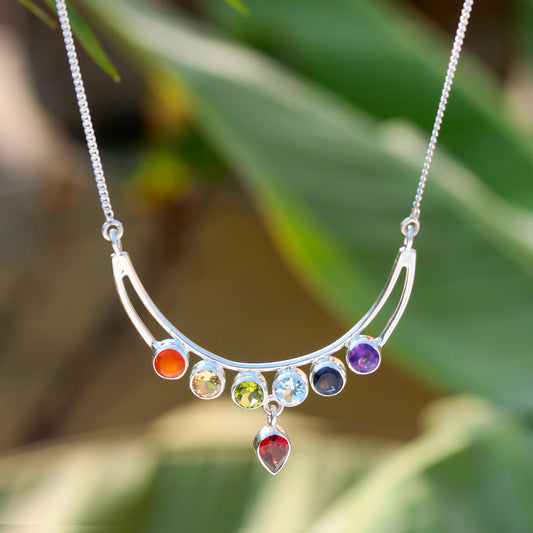 925 Sterling Silver Chakra Necklace with Natural Gemstones – Handmade Healing Energy Jewelry for Women
