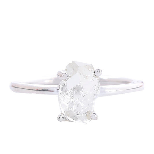 925 Sterling Silver Herkimer Diamond Ring – Raw, Natural Quartz Gemstone Jewelry for Women, Perfect for Boho-Chic and Minimalist Styles