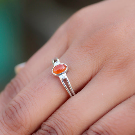 925 Sterling Silver Carnelian Ring – Vibrant Orange Gemstone Jewelry for Women, Perfect for Boho-Chic and Elegant Styles