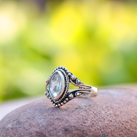 925 Silver Blue Topaz Sterling Silver Ring - Dazzling Gemstone, Elegant Design, Perfect for Special Occasions or Daily Wear