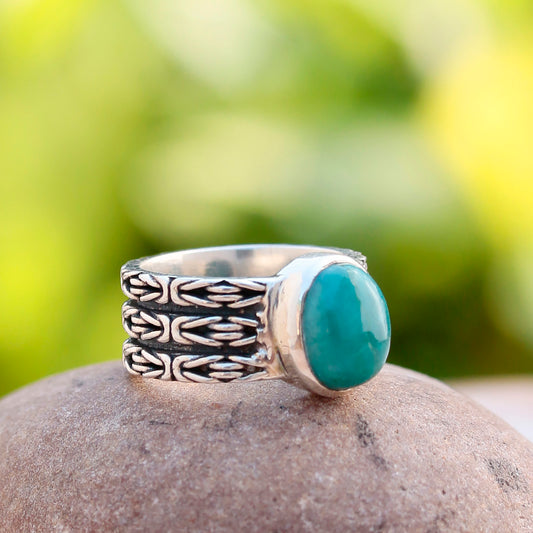 925 Sterling Silver Turquoise Ring Bold and Classic Design with Oval Shape for Everyday Wear