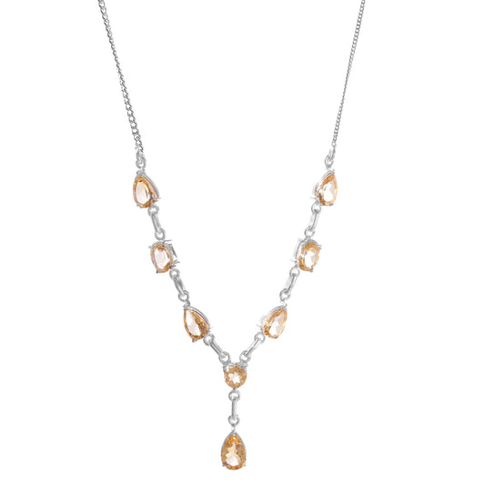 925 Sterling Silver Citrine Necklace – Elegant Yellow Gemstone Pendant Chain for a Graceful and Classic Look