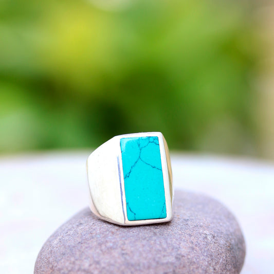 925 Handcrafted Sterling Silver Ring with Turquoise Gemstone - Elegant Statement Jewelry for Men