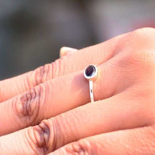 925 Minimalist Sterling Silver Ring with Garnet Gemstone Classic Jewelry for Women