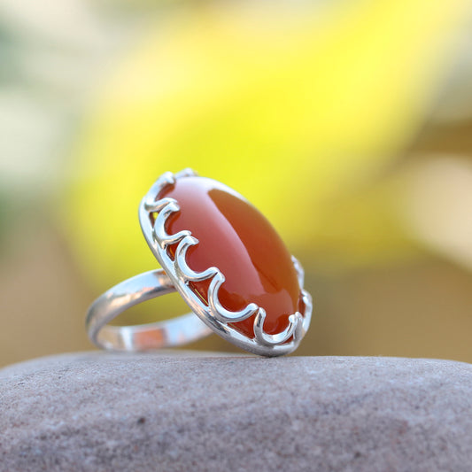 925 Sterling Silver Carnelian Ring – Bold Oval Gemstone Design for Women, Perfect for Boho and Everyday Style