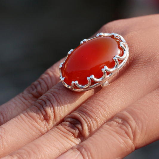925 Sterling Silver Carnelian Ring – Bold Oval Gemstone Design for Women, Perfect for Boho and Everyday Style