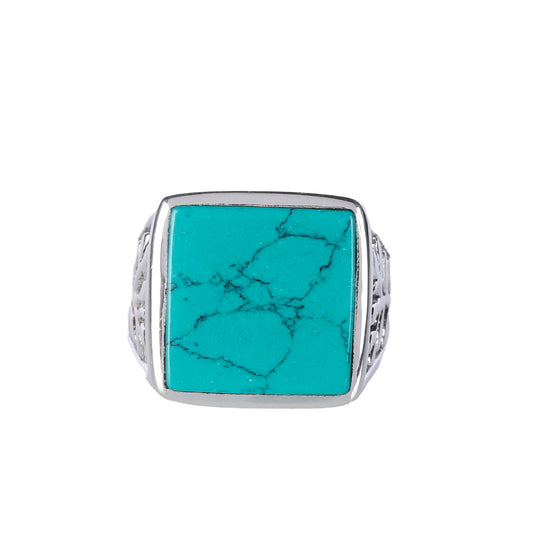 925 Sterling Silver Men's Ring with Square Turquoise Stone
