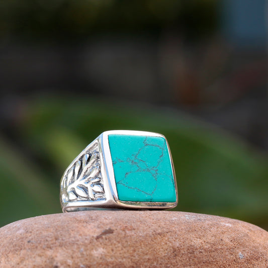 925 Sterling Silver Men's Ring with Square Turquoise Stone