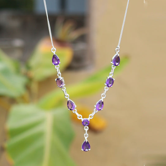 925 Sterling Silver Amethyst Necklace – Elegant Handmade Gemstone Jewelry