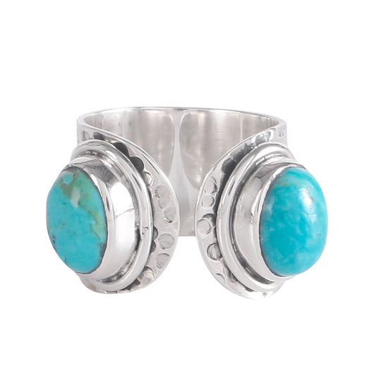 925 Sterling Silver Turquoise Adjustable Cuff Ring – Handmade Boho Statement Jewelry