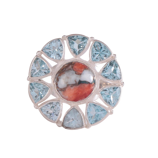 925 Sterling Silver Statement Ring with Multi Turquoise & Blue Topaz