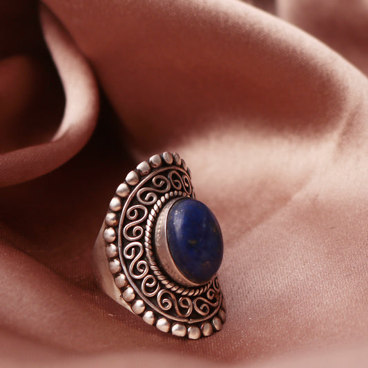 925 Sterling Silver  Lapis Lazuli  Ring – Vintage Boho Statement Ring for Women