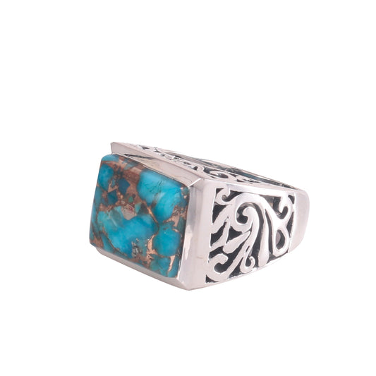 925 Sterling Silver Turquoise Statement Ring – Bold Vintage Design for Men