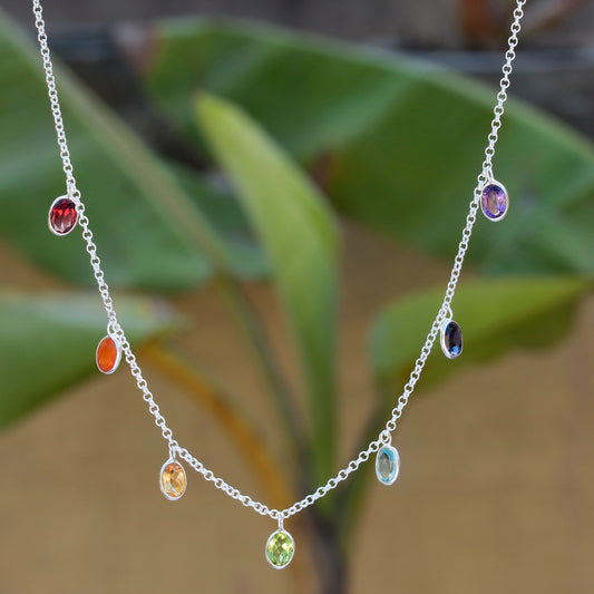 Handcrafted Chakra Stone Pendant Necklace - Balance Energy with Vibrant Healing Crystals in Sterling Silver, Perfect for Everyday Wear
