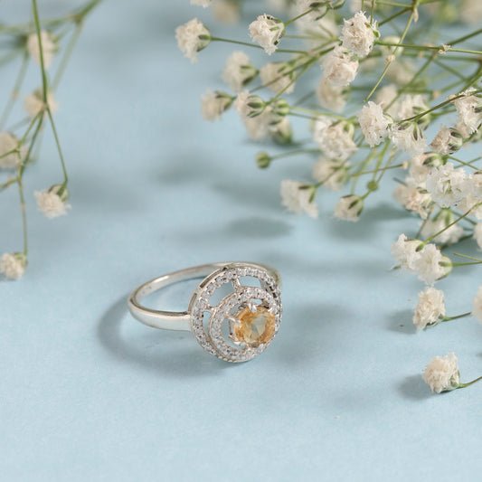 925 Silver Citrin zircon Stone Ring – Deep red garnet, elegant design, timeless sophistication, perfect for women and girls. Luxurious appeal