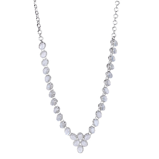 925 Sliver Dazzling Moon Stone Topaz Cross Drop Necklace in Sterling Silver