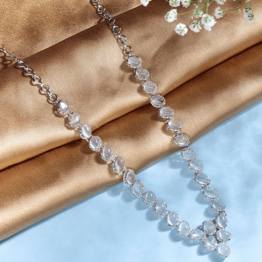 925 Sliver Dazzling Moon Stone Topaz Cross Drop Necklace in Sterling Silver