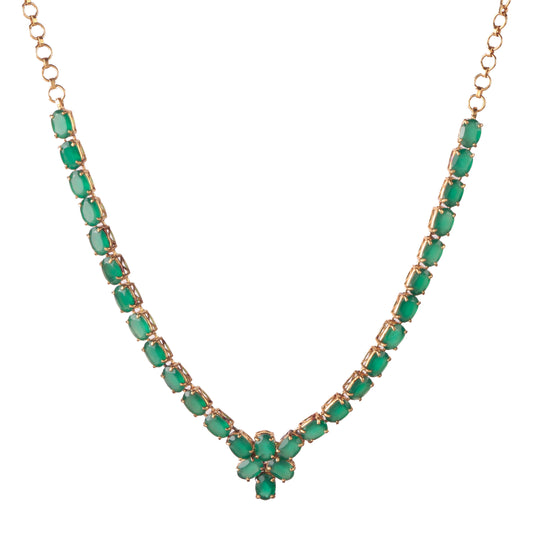 Fusionari 925 Sterling Silver Green Onyx Pendant with Chain for Women | Gold Plated Floral Necklace|Party Wear Jewellery | Designer Wedding Pendant Set | Elegant Gift for Her | Fashion Necklace Women