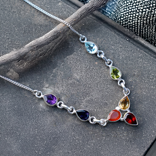 Handcrafted Chakra Stone Pendant Necklace - Balance Energy with Vibrant Healing Crystals in Sterling Silver, Perfect for Everyday Wear"
