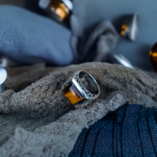 925 Silver Tiger Eye Sterling Silver Ring Bold Natural Gemstone, Unique Design, Perfect Statement Jewelry