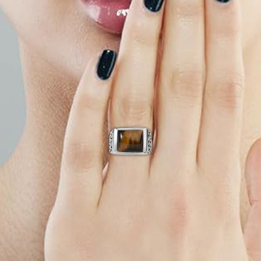 925 Silver Tiger Eye Sterling Silver Ring Bold Natural Gemstone, Unique Design, Perfect Statement Jewelry