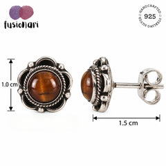 Gulnar – Tiger Eye Silver Stud Earrings