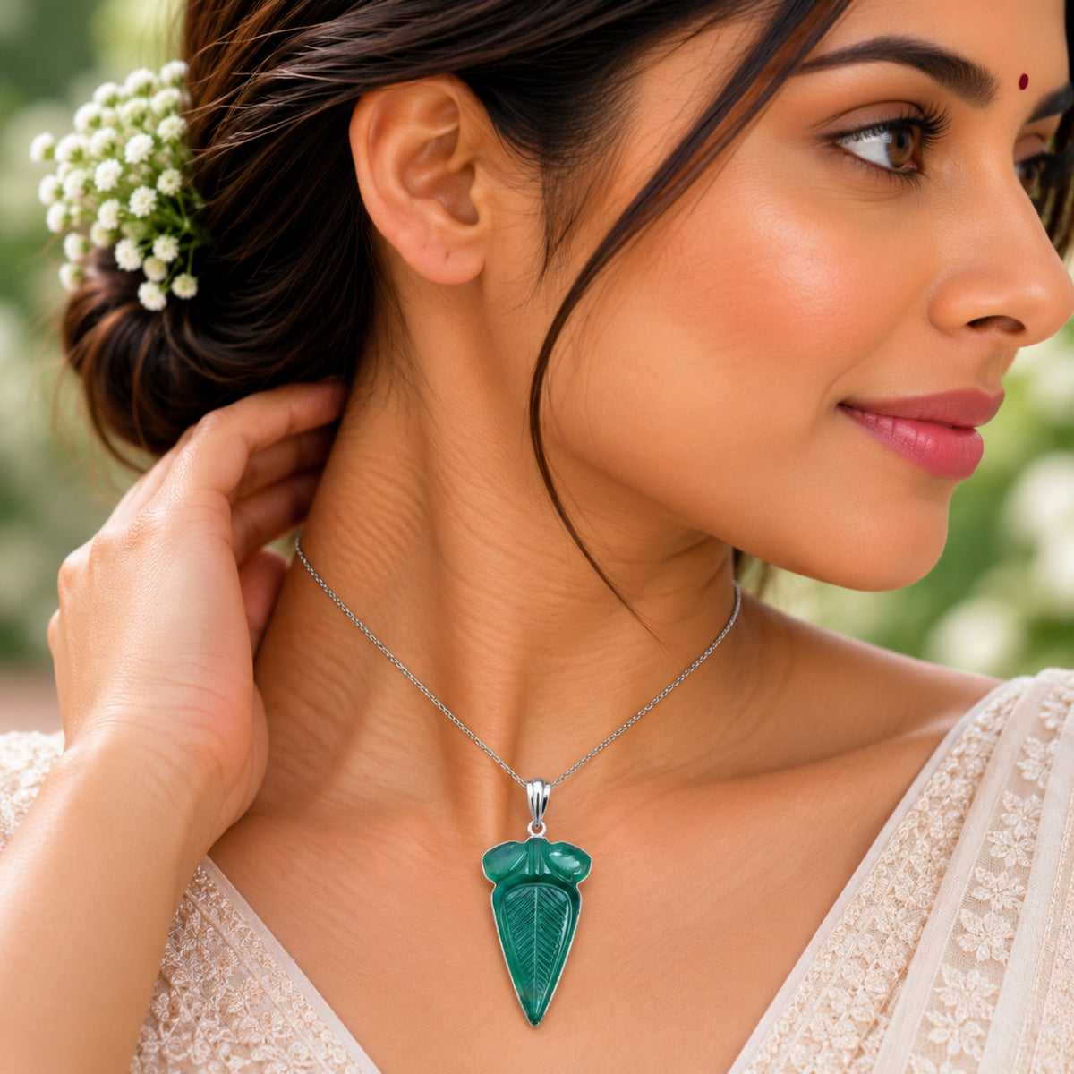 Aranyaka Green Onyx Silver Pendant