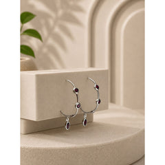 925 Sterling Silver Garnet Gemstone Earrings, Marquise Red Stone Curved Drop Jewellery
