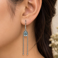 FUSIONARI 925 Sterling Silver Blue Topaz Gemstone Drop Earrings Jewellery