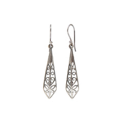 925 Sterling Silver Filigree Long Drop Dangle Earrings