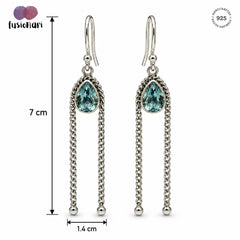 FUSIONARI 925 Sterling Silver Blue Topaz Gemstone Drop Earrings Jewellery