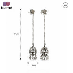 925 Sterling Silver Jhumka Earrings, Traditional Dome Bell Drop Design