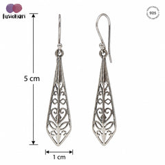 925 Sterling Silver Filigree Long Drop Dangle Earrings