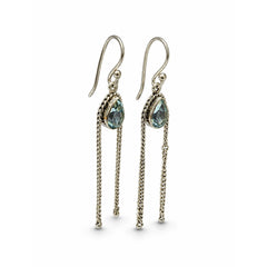 FUSIONARI 925 Sterling Silver Blue Topaz Gemstone Drop Earrings Jewellery