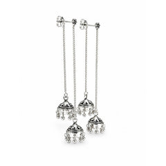 925 Sterling Silver Jhumka Earrings, Traditional Dome Bell Drop Design