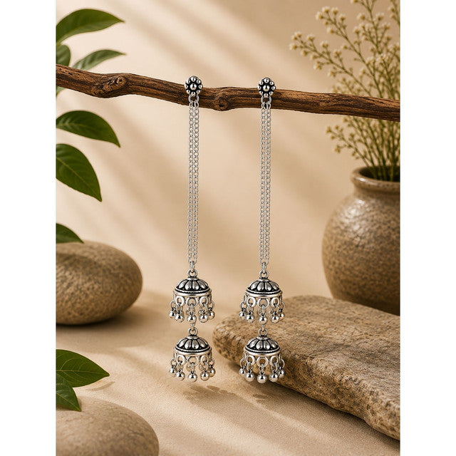925 Sterling Silver Jhumka Earrings, Traditional Dome Bell Drop Design