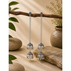 925 Sterling Silver Jhumka Earrings, Traditional Dome Bell Drop Design