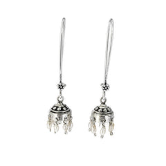 925 Sterling Silver Pearl Earrings, White Moti Stone Fish Hook Drop Design