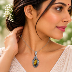 Hemrekha Tiger Eye Silver Pendant