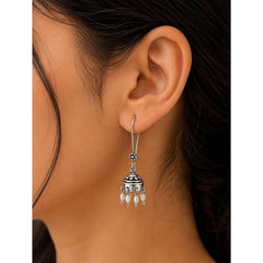 925 Sterling Silver Pearl Earrings, White Moti Stone Fish Hook Drop Design