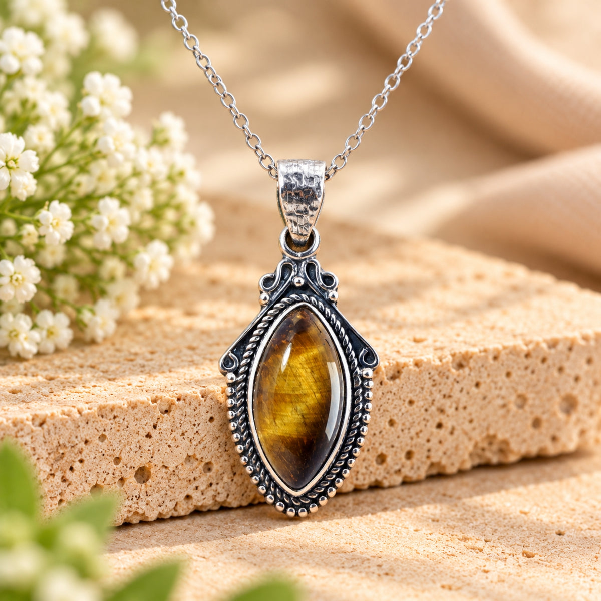 Hemrekha Tiger Eye Silver Pendant