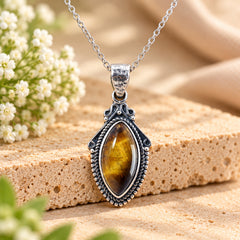 Hemrekha Tiger Eye Silver Pendant