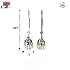 925 Sterling Silver Pearl Earrings, White Moti Stone Fish Hook Drop Design
