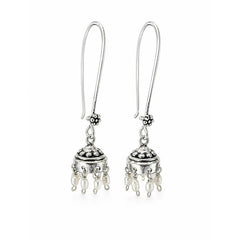 925 Sterling Silver Pearl Earrings, White Moti Stone Fish Hook Drop Design