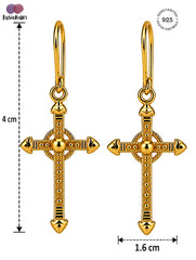 925 Sterling Silver Gold Plated Cross Dangle Earrings for Women