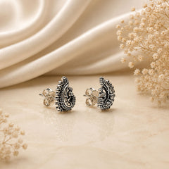 FUSIONARI 925 Sterling Silver Peacock Oxidised Traditional Tribal Bird Stud Earrings